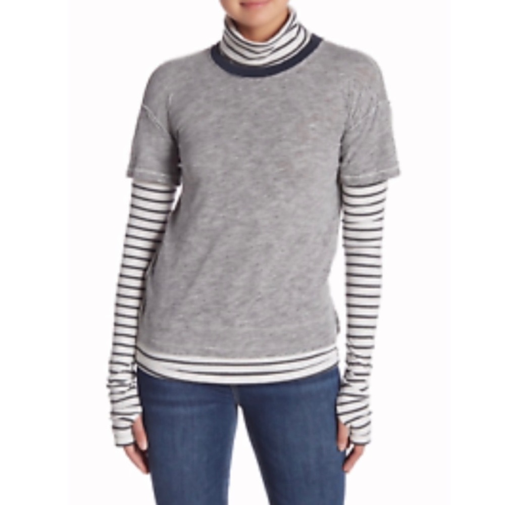 Free People We The Free Two Fer Stripe Turtleneck Long Sleeve Tee Size XS